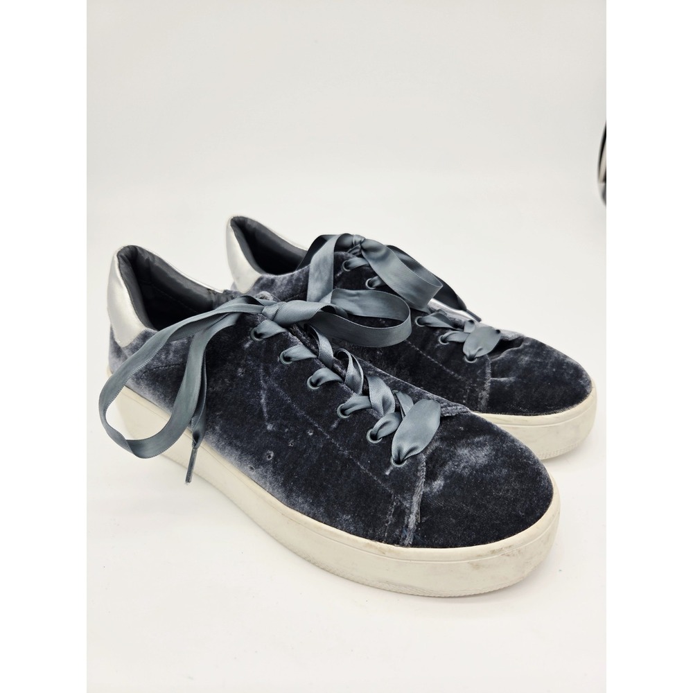 Steven By Steve Madden Velvet Sneakers Women Sz 8.5 Blue Ribbon Silver
